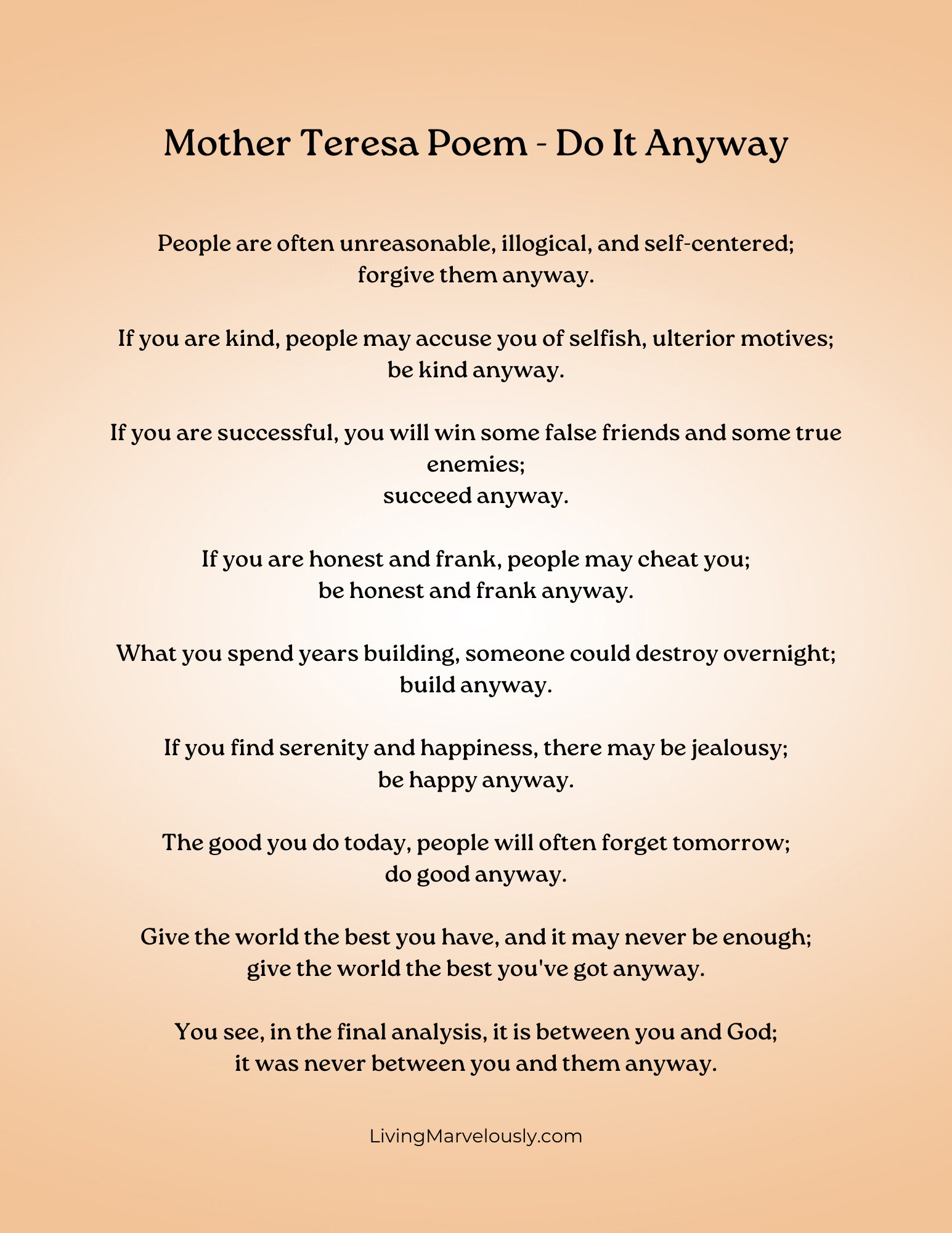 The Mother Teresa Poem - Do It Anyway